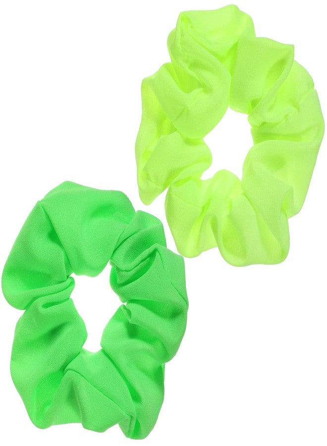 Aysatogc 2PCS Green Neon Scrunchies, Neon Hair Accessories for Women Solid Colors Elastic Hair Bands Neon Scrunchies Ties 80s accessories Large Soft Scrunchy for 80s Party Outfits and Workout Costumes - Image 1